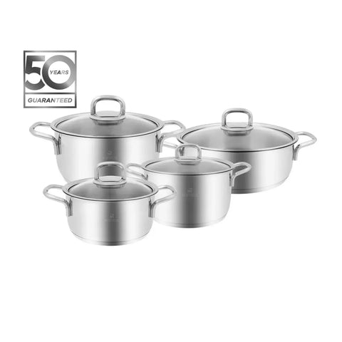 Karaca Sakura Powersteel 8-Piece 316+ Stainless Steel Induction Cookware Set, Silver