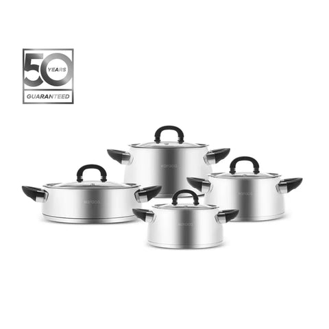 Karaca Tokyo New Powersteel 8-Piece 316+ Stainless Steel Induction Cookware Set, Silver Black