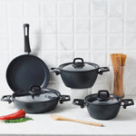 Karaca BioDiamond Powerful 7-Piece Antibacterial Handle Cookware Set, Black