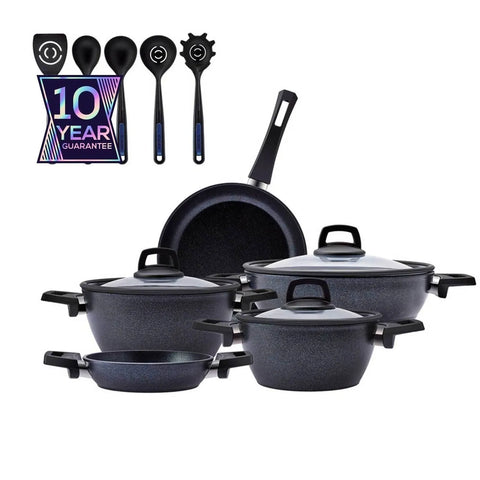 Karaca BioDiamond Powerful 13-Piece Cookware Set with Kitchen Utensil Set, Black