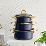 Karaca Piraye Enamel 6-Piece Cookware Set, Navy Blue Gold