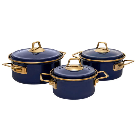 Karaca Piraye Enamel 6-Piece Cookware Set, Navy Blue Gold