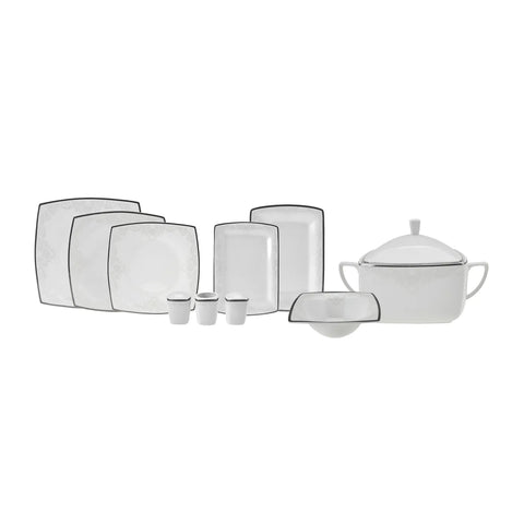 Karaca Fine Pearl Neklus 62 Piece Dinner Set for 12 People, White Silver