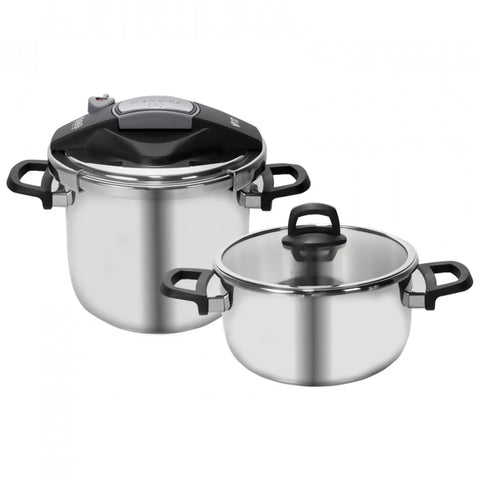 Karaca Perfect 2-Piece Stainless Steel Induction Pressure Cooker Set, 4L+6L, Black Silver