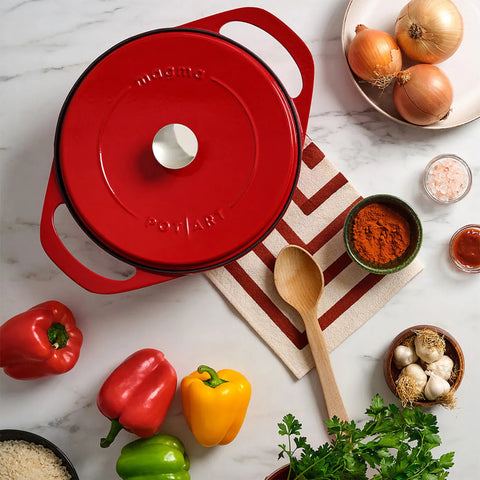 Pot Art Cast Iron Induction Stockpot with Lid, 24cm, Red