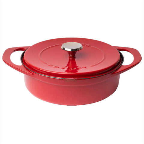 Pot Art Cast Iron Induction Shallow Casserole with Lid, 26cm, Red