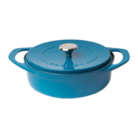 Pot Art Cast Iron Induction Shallow Casserole with Lid, 26cm, Blue