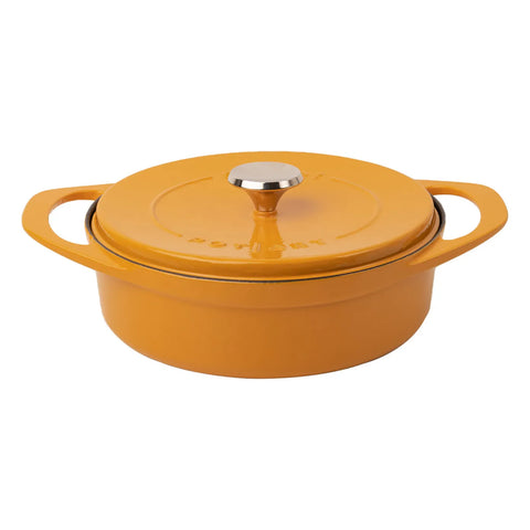 Pot Art Cast Iron Induction Shallow Casserole with Lid, 26cm, Yellow