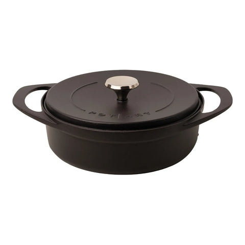 Pot Art Cast Iron Induction Shallow Casserole with Lid, 26cm, Black