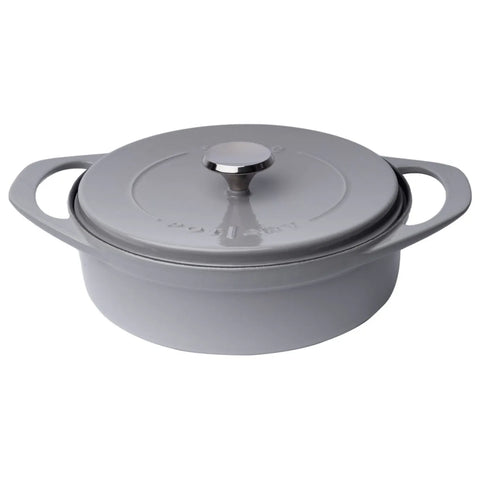 Pot Art Cast Iron Induction Shallow Casserole with Lid, 26cm, Grey