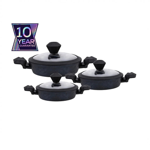 Karaca BioDiamond Non-Stick Induction Antibacterial Handle Shallow Stock Pot Set, 6 Piece, Black