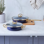 Karaca Piraye Enamel 2-Piece Pan Set, Navy Blue Gold