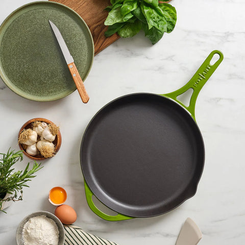 Pot Art Cast Iron Induction Frying Pan, 28cm, Green