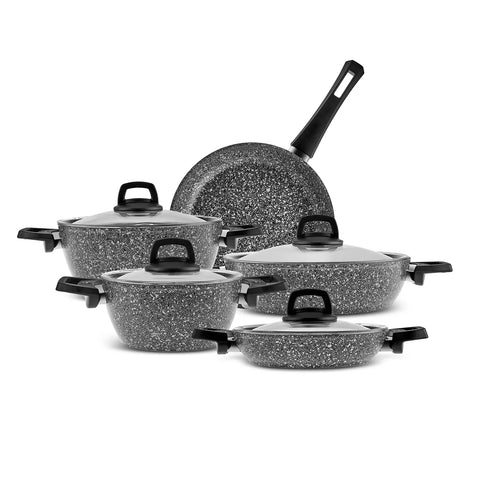 Karaca Grey Stone Biogranite 9-Piece Cookware Set, Grey