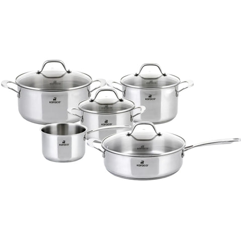 Karaca 9-Piece Stainless Steel Induction Cookware Set, Silver