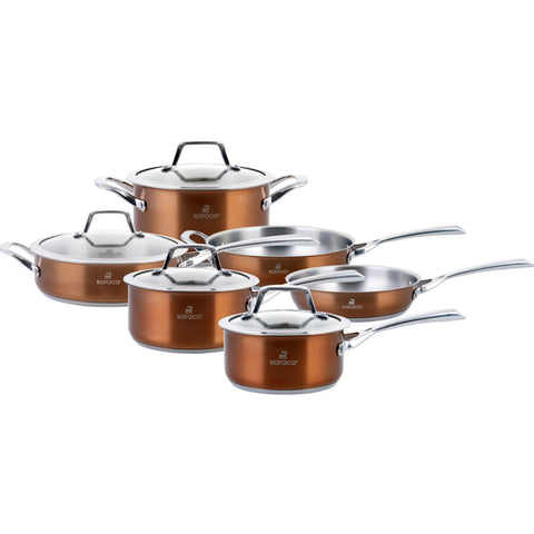 Karaca 10-Piece Stainless Steel Induction Cookware Set, Rose Gold