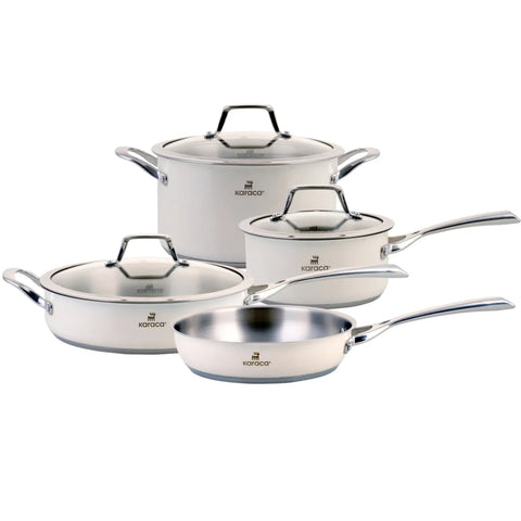 Karaca 7-Piece Stainless Steel Induction Cookware Set, Cream Silver