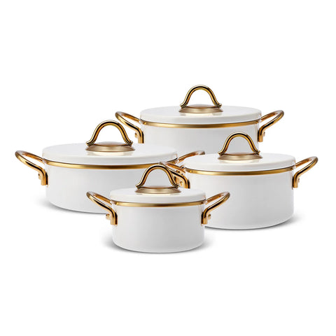 Karaca Ilion 8-Piece Enamel Induction Cookware Set, Cream Gold