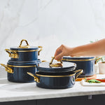 Karaca Ilion 8-Piece Enamel Cookware Set, Anthracite Gold