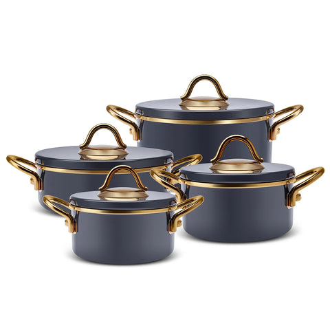 Karaca Ilion 8-Piece Enamel Cookware Set, Anthracite Gold