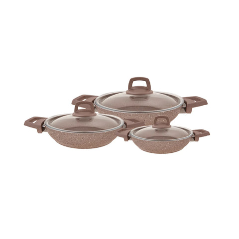 Karaca Rosegold Biogranite 6-Piece Induction Shallow Stock Pot Set, Rose Gold