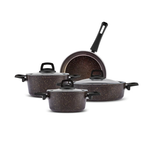 Karaca Blackgold Biogranite 7-Piece Induction Cookware Set, Black Gold