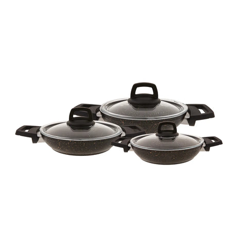 Karaca Blackgold Biogranite 6-Piece Induction Shallow Stock Pot Set, Black Gold