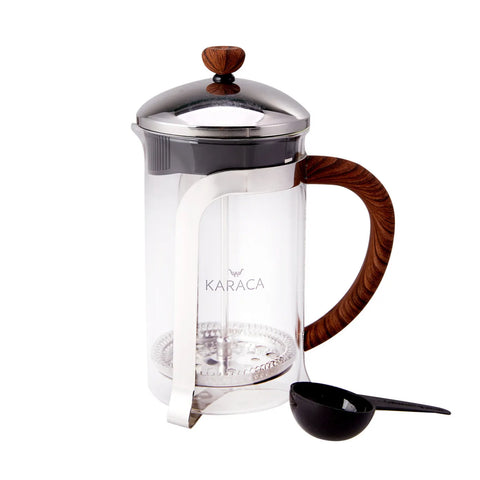 Karaca Coffee Bean Glass French Press, 600ml, Brown Transparent Silver