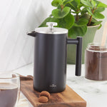 Karaca Stainless Steel Double Wall French Press, 1000ml, Matte Black Silver