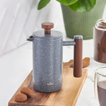 Karaca Stainless Steel Double Wall Marble French Press with Chestnut Handle, 350ml, Dark Grey