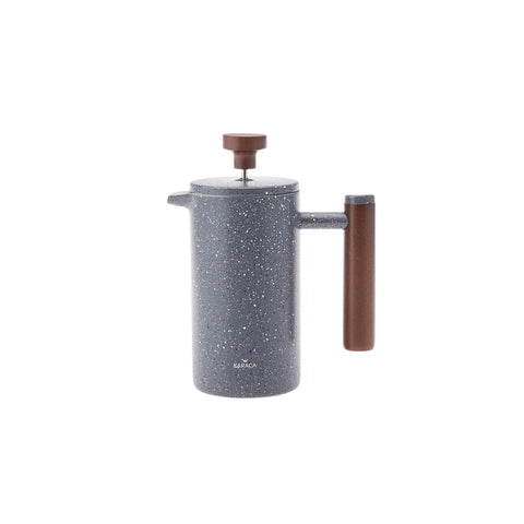 Karaca Stainless Steel Double Wall Marble French Press with Chestnut Handle, 350ml, Dark Grey