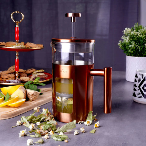 Karaca Borosilicate Glass Copper French Press, 1000ml, Copper Silver