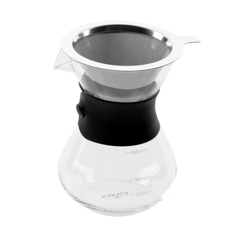 Karaca Borosilicate Glass Pour Over Coffee Maker, 400ml, Black Silver Transparent