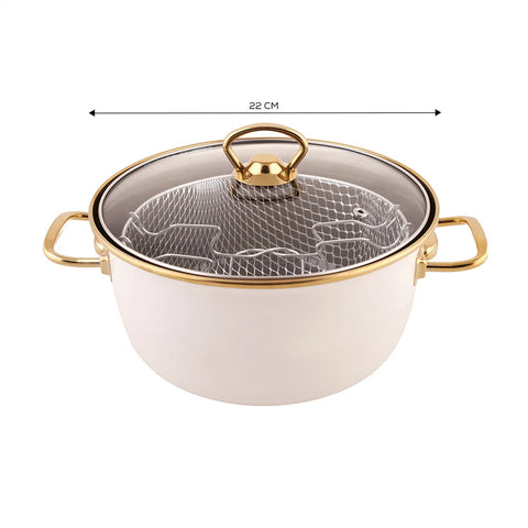 Karaca Love of Kitchen Retro Enamel Induction Frying Pot, 22cm, Cream