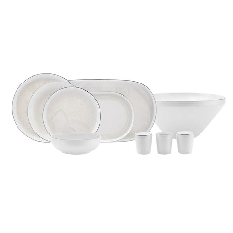 Karaca Streamline Gracio 59-Piece New Generation Bone China Dinner Set for 12 People, White Platinum