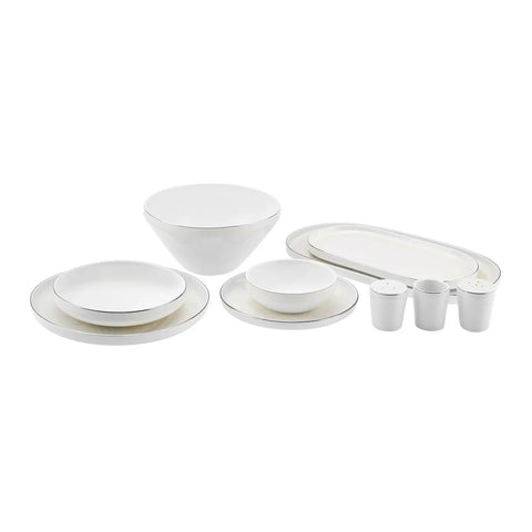 Karaca Streamline Gracio 59-Piece New Generation Bone China Dinner Set for 12 People, White Platinum