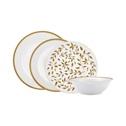 Karaca Roseanne 24-Piece Porcelain Dinner Set for 6 People, White Gold