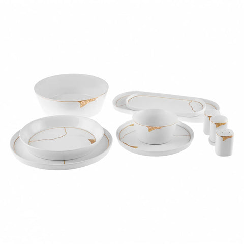 Karaca Streamline Quora 59-Piece Bone China Dinner Set for 12 People, White Multi