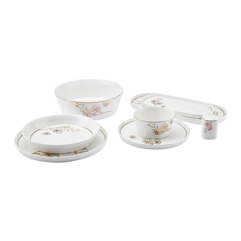 Karaca Streamline Cassini 59-Piece Bone China Dinner Set for 12 People, White Multi