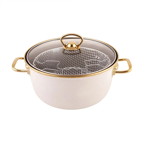 Karaca Love of Kitchen Retro Enamel Induction Frying Pot, 22cm, Cream