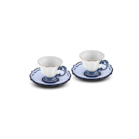 Karaca Samo 4-Piece Bone China Acrylic Plated Espresso Turkish Coffee Cup Set for 2 People, 90ml, Navy Blue Multi