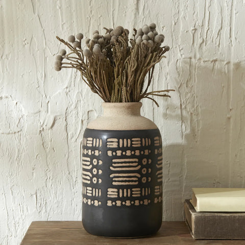 Karaca Home Rustic Ceramic Vase, 15.2cmx15.2cmx24.3cm, Black Multi