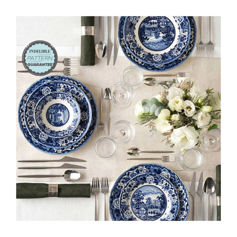 Karaca New Blue Odyssey 24-Piece Stoneware Dinner Set for 6 People, Blue White