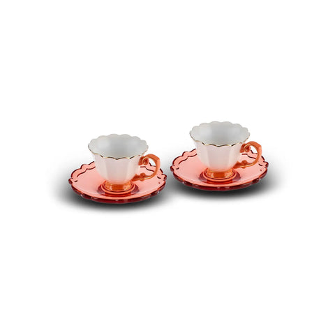 Karaca Samo 4-Piece Bone China Acrylic Plated Espresso Turkish Coffee Cup Set for 2 People, 90ml, Orange Multi