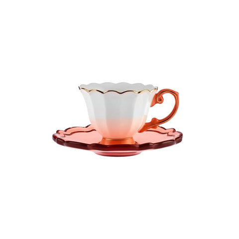 Karaca Samo 4-Piece Bone China Acrylic Plated Espresso Turkish Coffee Cup Set for 2 People, 90ml, Orange Multi