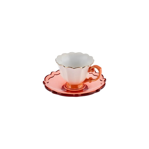 Karaca Samo 4-Piece Bone China Acrylic Plated Espresso Turkish Coffee Cup Set for 2 People, 90ml, Orange Multi