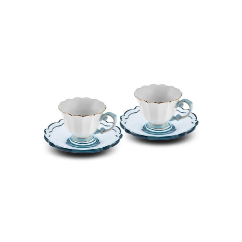 Karaca Samo 4-Piece Bone China Acrylic Plated Espresso Turkish Coffee Cup Set for 2 People, 90ml, Turquoise Multi