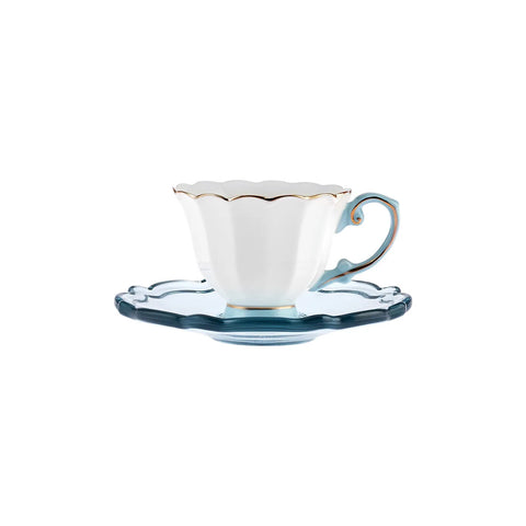 Karaca Samo 4-Piece Bone China Acrylic Plated Espresso Turkish Coffee Cup Set for 2 People, 90ml, Turquoise Multi