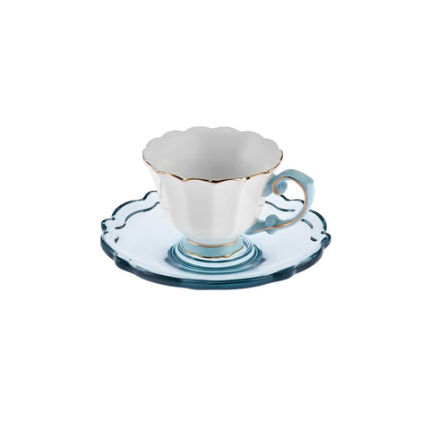 Karaca Samo 4-Piece Bone China Acrylic Plated Espresso Turkish Coffee Cup Set for 2 People, 90ml, Turquoise Multi