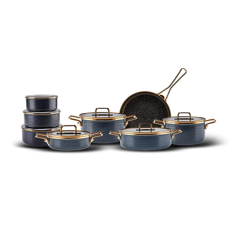 Karaca Kristal 16-Piece Enamel Induction Cookware Set, Anthracite Gold